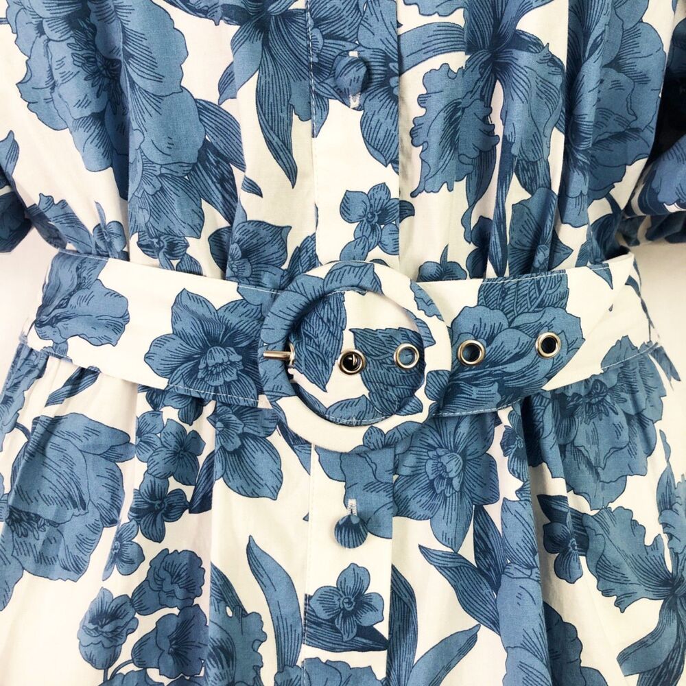NWOT Joie Floral Puff Sleeve Shirt Dress (16) Blue & White Belted Fit & Flare - Picture 6 of 16